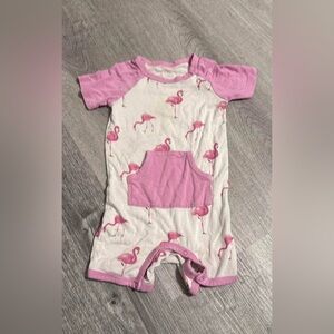 Kyte BABY Flamingo Print Romper in Pink and White